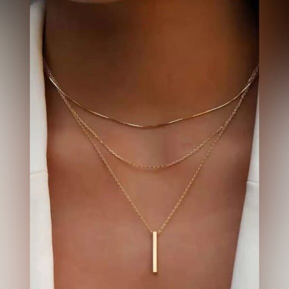 Gold 1pc Layered Bar Necklace - Picture 1 of 3